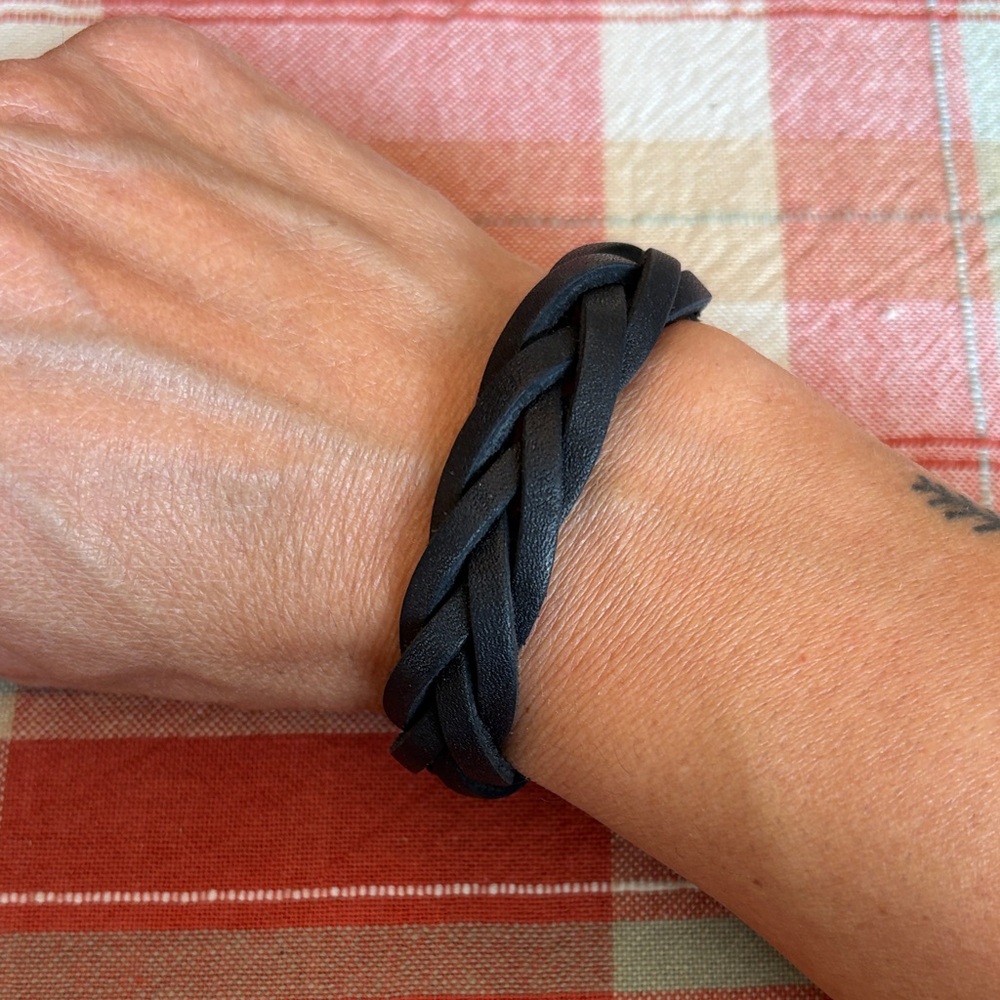 Black Braided Leather Bracelet - Picture 3 of 4